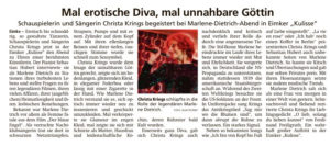 Rezension im Uelzener Anzeiger über den Liederabend mit Christa Krings mit "Marlene - I am Good".
